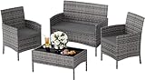 UDPATIO Polyrattan Sitzgruppe Fort 4 Personen Tisch mit 2er Sofa, 2 Stühle & Sitzkissen für...